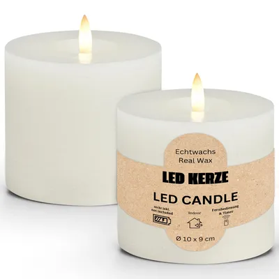 Immagine prodotto di Set di candele a LED a cera, fiamma tremolante, Ø 10x9 cm, bianco
