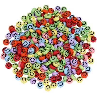 Produktbild von Bastelperlen rund 100 Stück, 7 x 4 mm rund, bunte Perlen mit Smiley