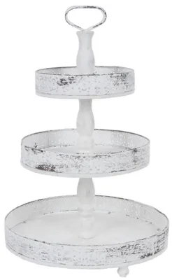 Produktbild von Casa Padrino Landhausstil Shabby Chic Etagere 3-Stufig Antik Weiß Ø 40 x H. 66 cm - Gastronomie Accessoires