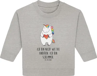 Produktbild von Mr. & Mrs. Panda Organic Baby Pullover Einhorn Herz 6. - 12. Monat - Heather Grey - Geschenk, Unicorn, Freundin, Einhörner, Bullover, Bunt, Witzig