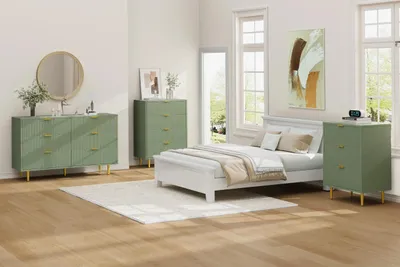 Zdjęcie produktu dla Komoda z 6 szufladami - Komoda stojąca - 100 x 39,5 x 74,8 cm - Front z falistym wzorem - Złote uchwyty i nóżki - Zabezpieczenie przed przewróceniem - Kolor 02