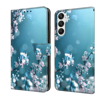 A flip phone case with a floral design.