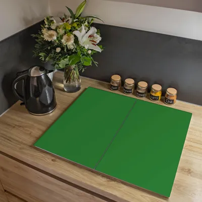 Produktbild von banjado Herdabdeckplatte zweiteilig je 30x52cm groß mit Gummi Abstandshalter, ESG Sicherheitsglas mit Motiv Grün [HAP2-0017]