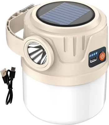 Produktbild von tragbare solar lampe, outdoor camping leuchte, cob/xte dual, type-c schnellladung, wasserfest, 6 lichtmodi, akku camping laterne