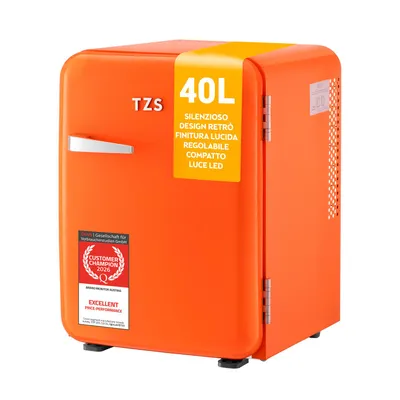 Zdjęcie produktu dla TZS First Austria Cicha mini lodówka | Styl retro | Regulowana wydajność chłodzenia | Uchwyt drzwiowy | Termoeelektryczny system chłodzenia | 40 l | Pomarańczowa *Produkt z drugiej ręki*