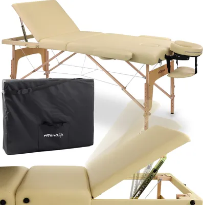 Produktbild von Habys Massageliege Bianca Kosmetikliege | Klappbar Höhenverstellbar | Professioneller Massagetisch | Klappbar | Massage Bed | Beige | Holz