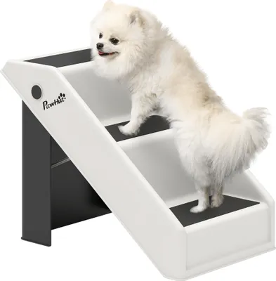 Image de PawHut Escalier pour chien pliant à 3 marches antidérapantes, escalier pour animaux portable en plastique charge 10 kg, pour chiots, chats et animaux âgés, 53 x 30,5 x 36,5 cm crème