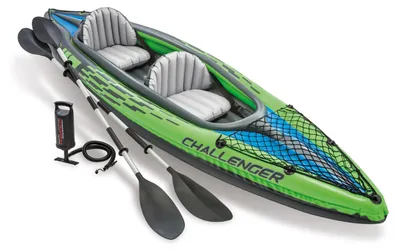 Produktbild von Intex Schlauchboot Angelboot Kajak Challenger K2, Set inkl. Alu-Paddel und Pumpe, 351 x 76 x 38cm, 2 Personen, 68306