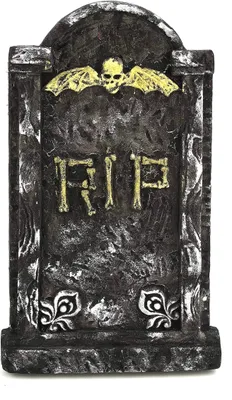 Obrázek produktu pro Zvětralý náhrobek RIP s okřídlenou lebkou černo-bílo-žlutý 59x35cm -