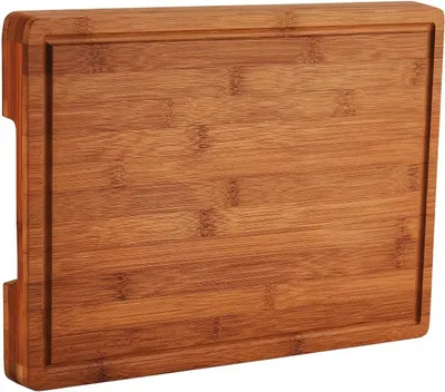 Immagine prodotto di Tagliere in bambù - Grande tagliere da 40x28 cm - Con scanalatura per raccogliere i liquidi - Con maniglie - Tagliere robusto per la cucina - Colore: bambù