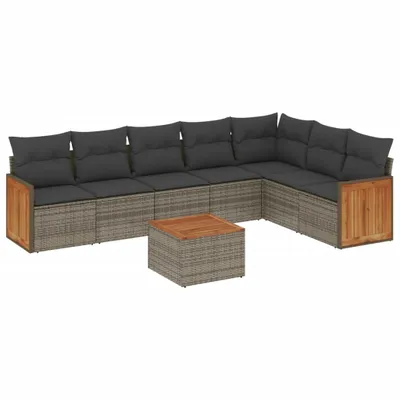 Imagen del producto de Set de sofás de jardín 8 pzas y cojines ratán sintético gris