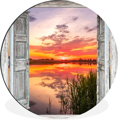 Produktbild von MuchoWow® Aluminium Wandkreis Landschaft - Sonnenuntergang - Wasser - Aussicht Ø 60 cm Wanddeko Modern Wohnzimmer - Wand Kreis - Wandbild - Schlafzimmer - Aluminium Bild - Kinderzimmer - Wohnzimmer Dekoration - Wandschmuck