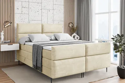 Produktbild von ALTDECOR Boxspringbett mit Schwarz Füßen, Matratze und Lattenrost, Topper, Fußteil, Polsterbett mit Bettkasten, Bett mit Stauraum H3- und H4- Matratze -BOXI3-FC-Z KING-180x200 - Beige Casablanca
