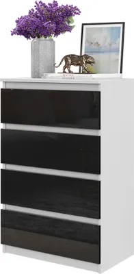 Image de FURNICA - GABRIEL - Commode / Buffet 4 tiroirs - Blanc Mat / Noir Brillant H92cm L60cm P33cm