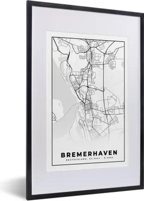 Produktbild von MuchoWow® Gerahmtes Poster Bremerhaven - Karte - Stadtplan 40x60 cm - Poster mit Schwarzem Bilderrahmen Wandposter Rahmen Foto Bilder - Poster in Rahmen