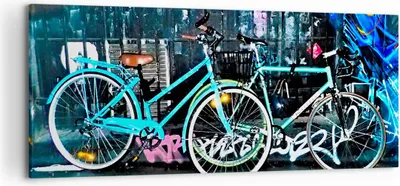 Produktbild von Bild auf Leinwand - Leinwandbild - Fahrräder Graffiti Straße Wand - 120x50cm - Wand Bild - Wanddeko - Leinwanddruck - Bilder - Kunstdruck - Wanddekoration - Leinwand bilder - Wandkunst - AB120x50-2949