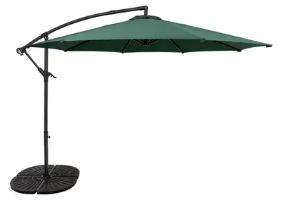 Image de Parasol à bras articulé 3 m vert, parasol en forme de banane, avec pied lesté, protection solaire pour jardin et terrasse, protection contre les UV, manivelle, pied en croix, 8 baleines, housse imperméable incluse