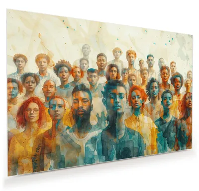 Produktbild von Glasbild 45x30cm in XXL für Wohnzimmer, Schlafzimmer Motiv Gesichtervielfalt