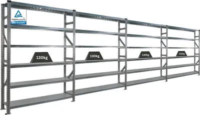 Produktbild von Fachbodenregal PROXIMO mit  Stecksystem | Komplettregal | HxBxT 210x600x50cm | 6 Ebenen | Beidseitig nutzbar | Verzinkt