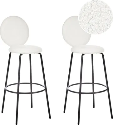 Produktbild von BELIANI Barstuhl 2er Set Weiß Bouclé-Bezug und Metall mit Lehne Fußstützen Modernes Design Sitzmöbel Wohnzommer Küche Bar Wohnküche Ausstattung