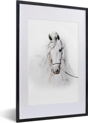 Produktbild von MuchoWow® MuchoWow® Gerahmtes Poster Pferd - Aquarell - Tiere - Weiß 40x60 cm - Poster mit zchwarzem Bilderrahmen - Poster in Rahmen