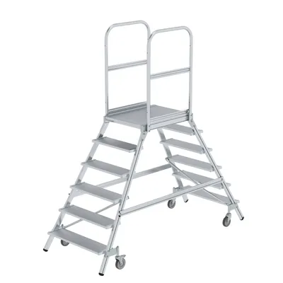 Produktbild von MUNK Podestleiter fahrbar Aluminium geriffelt 2x6 Stufen