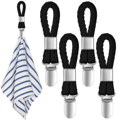 Produktbild von 4 Handtuchklammern zum Aufhängen, Handtuchklammern mit Schlaufen, Handtuchklemmen, Handtuchhaken, Geschirrtuchhalterklammern (schwarz)