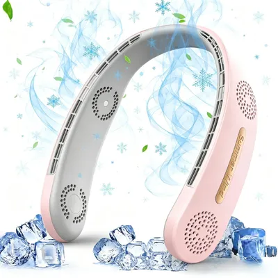 Produktbild von 4000mAh Tragbar Nackenventilator 360° Hals Ventilator USB Halsventilator,Wiederaufladbare Ventilator Rosa