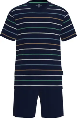 Produktbild von GÖTZBURG Herren Schlafanzug, kurz - Shorty, Rundhalsausschnitt, gestreift, Baumwolle, Pyjama Blau XL