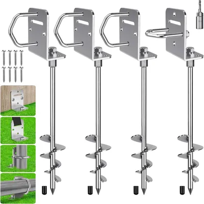 Imagen del producto de Anclajes para suelo, 50 cm, juego de 4 unidades, en forma de espiral, para jardín y camping