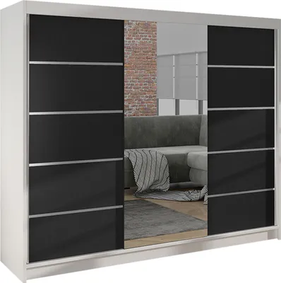 Produktbild von MIRJAN24 Schiebetürenschrank  Derby VI, Kleiderschrank, Stilvoll Schlafzimmer Garderobenschrank (Farbe: Weiß / Schwarz)