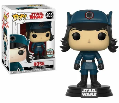 A Funko Pop! vinyl figure of Rose from Star Wars, displayed next to its packaging.