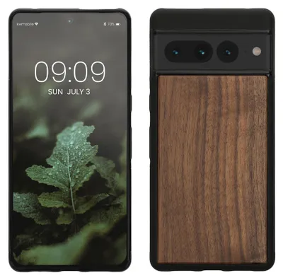 Produktbild von kwmobile Handyhülle für Google Pixel 7 Pro Hülle Holz - Case mit TPU Bumper - Stoßfestes Hardcase - Schutzhülle Cover in Dunkelbraun
