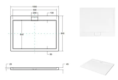 Produktbild von Duschwanne Rechteck 100x80x4,5 Sanitäracryl Duschtasse Glatt | Ablaufgarnitur ⌀50 mm im SET | Anti-Rutsch Duschbecken | BADLAND AXIM SLIM