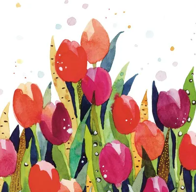 Produktbild von 20 Servietten Tulip Splash - Tulpen in bunter Malerei 33x33cm