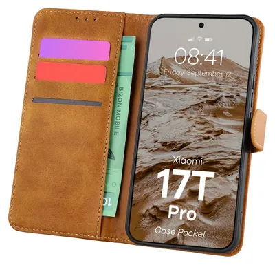 Produktbild von Handyhülle mit Klappe für Xiaomi 17T Pro, Bizon Case Pocket, Braun