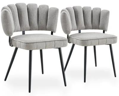 Produktbild von 2er-Set Bouclé-Esszimmerstühle mit blütenförmiger Rückenlehne und Metallgestell, Grau