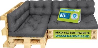 Produktbild von Pillows24 - Polštáře na palety odolné proti vodě a UV záření - SADA 6 | polštáře na europalety 120x80 - nábytek z palet - venkovní/venkovní, tmavě šedá