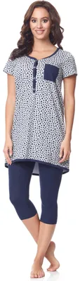 Image de Pyjama à manches courtes pour femme Be Mammy avec fonction d'allaitement BE20-177 (mélange étoilé bleu marine, taille S)