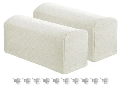 Produktbild von 2 Stück Armlehnenbezüge für Sofas, Rautenmuster für weiche Armlehnenkissen im Zuhause und Büro - Weiß