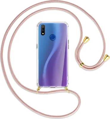 Produktbild von Handykette Backcover-Schutzhülle mit Band (Metall goldfarben) für Realme 3 Pro (X Lite) - roségold