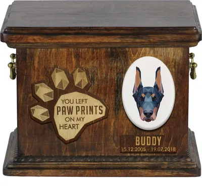 Zdjęcie produktu dla Doberman, Dobermann I - urna na prochy psa, personalizowana urna z grawerem, pamiątkowe pudełko na psie prochy marki Art-Dog