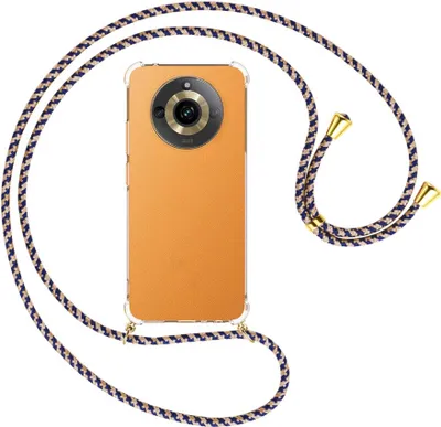 Produktbild von Handykette Backcover-Schutzhülle mit Band (Metall goldfarben) für Realme 11 5G (6.72'') - blau+beige