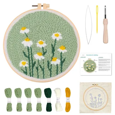 Produktbild von Punch Needle Set - Komplettes DIY-Stick-Set mit Blumen-Design - Bastelset für Erwachsene inklusive Vorlagen Werkzeug Garnen Stickrahmen und Anleitung