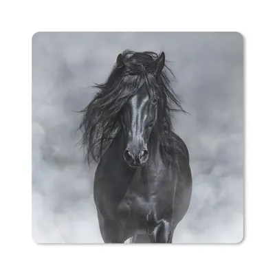 Produktbild von MuchoWow® Mauspad Mousepad Pferd - Schwarz - Smoke 20x20 cm - Mousepads - Maus Mat - Pad - Mausunterlage - Desk Mat - Bureauartikeln