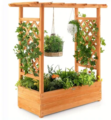Immagine prodotto di Vaso rialzato - Vaso da giardino - Vaso da balcone - Fioriera - Vaso per erbe aromatiche - Legno di pino arancione
