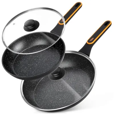 Obrázek produktu pro Vilde | Pánve na smažení sada 2 ks se skleněnou poklicí - Ø 24/28 cm - Nepřilnavý povrch - TERRUNA