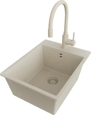 Produktbild von PRIMAGRAN Granitspüle Beige 38x50cm, Spülbecken 1 Becken + Küchenarmatur 38x14cm + Ablauf-Set, Küchenspüle ab 40er Unterschrank - Riga
