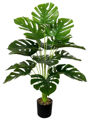 Image de Grande plante artificielle en pot, palmier en plastique, palmier artificiel, décoration pour le salon, le balcon, la chambre, le bureau, la salle de bains (palmier Monstera de 75 cm)