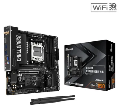 Zdjęcie produktu dla Asrock B850M Challenger WiFi, AMD, Gniazdo AM5, AMD Ryzen 7000 Series, AMD Ryzen 8000 Series, AMD Ryzen 9000 Series, DDR5-SDRAM, 256 GB, DIMM